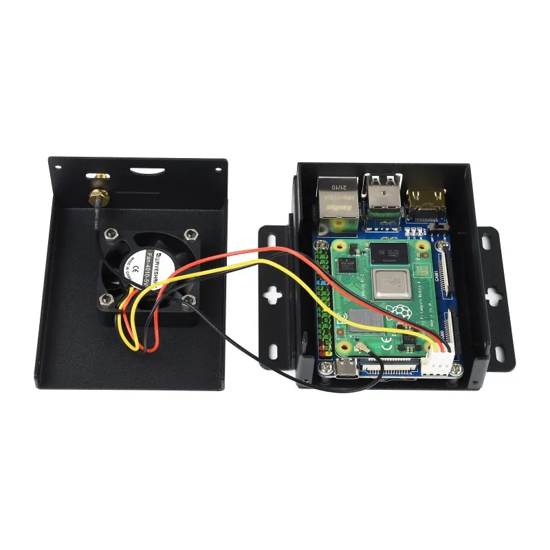 Komputer Mini berdasarkan modul komputasi Raspberry Pi 4 (tidak termasuk), papan IO Mini Lite Ver, casing logam, dengan kipas pendingin