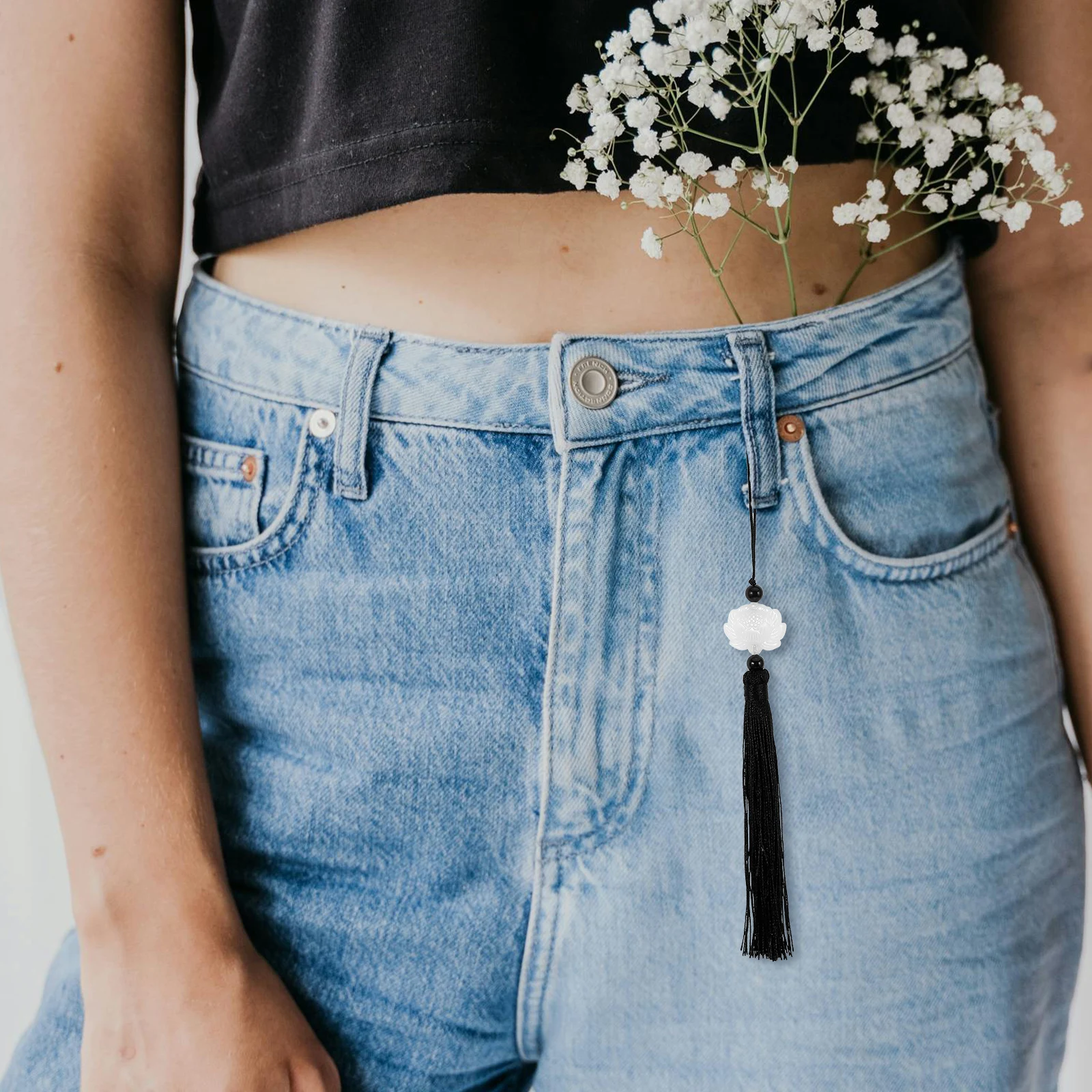 

4Pcs Double Sided Imitation Jade Tassel Pendant Chinese Style Handmade Fan Hanging Decoration Multi Use Lantern Charm