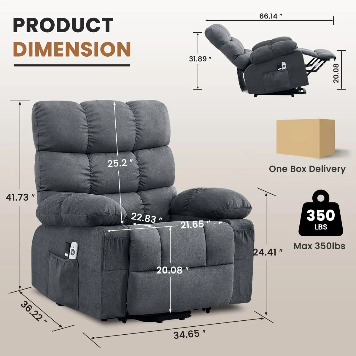 Power Lift Recliner Chair for Elderly with Heat and Massage, Electric Recliners Single Sofa with Side Pocket and USB Charge Port for Living Room and Bedroom Comfort view 2