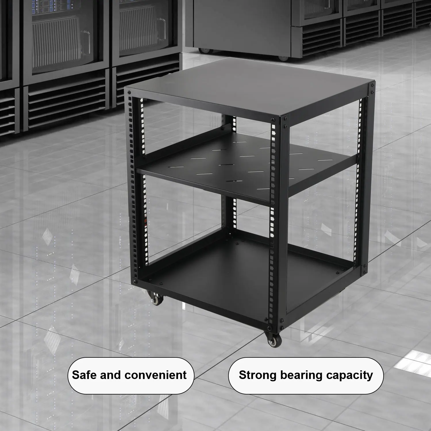 12U Open-Frame-Server-Rack 19" Wandmontage oder freistehender Netzwerk-Schrank mit verstellbarer Tiefe und Rollen, IT-Rack aus kaltgewalztem Stahl für Büro, Einzelhandel und begrenzten Platz – 150 lbs
