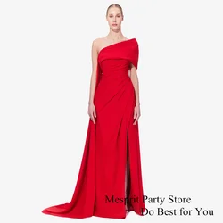 Red Evening Dress Robe De Soiree Elegant Off The Shoulder Ruched Pleat Slit Mermaid Prom Gown Saudi Arab Formal Party Dresses