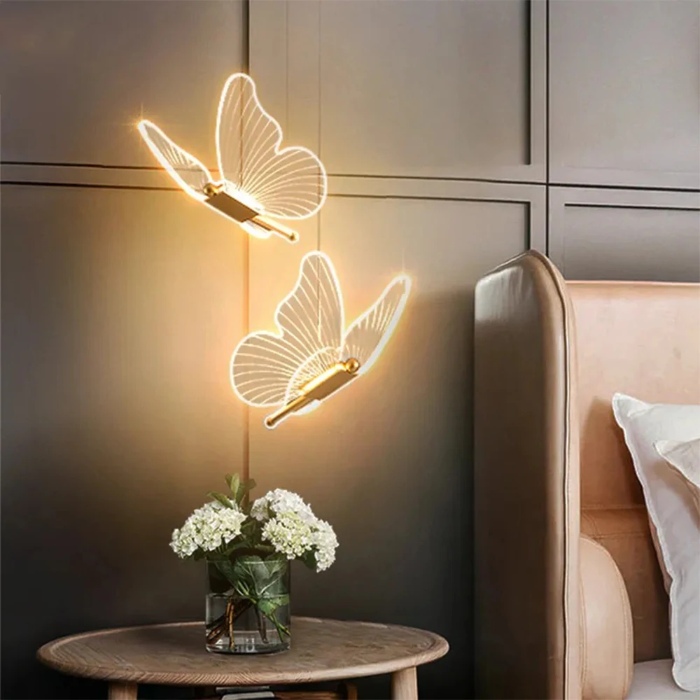 

Butterfly Led Chandelier Lighting Bedroom Bedside Background Acrylic Pendant Lamp Home Deco Hanging Celing Light Fixtures