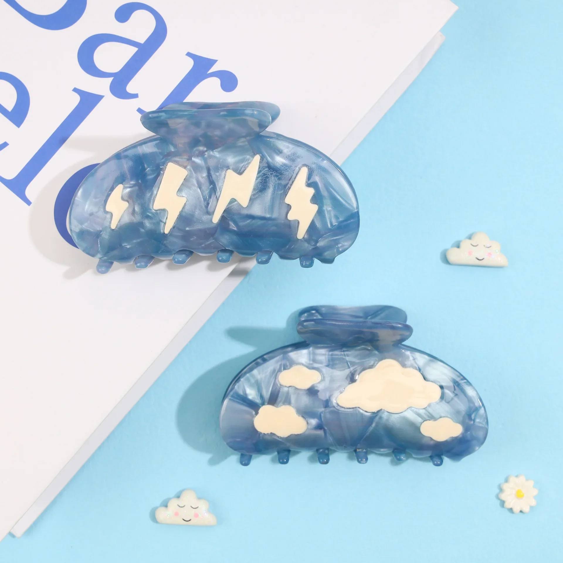 Acetate Hair Clips Cartoon Popular Hair Catch with Clouds Hair Accessories for Women Cute Clouds