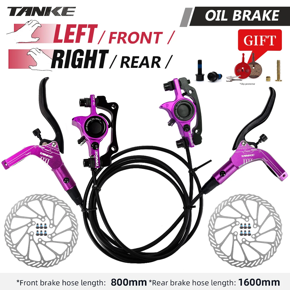 TANKE Mountainbike Hydraulisches Scheibenbremsen-Set mit 160mm Bremsscheiben, Hydraulischen Bremssätteln, Vorder- und Hinterradhalterungen und 22,2mm Lenker