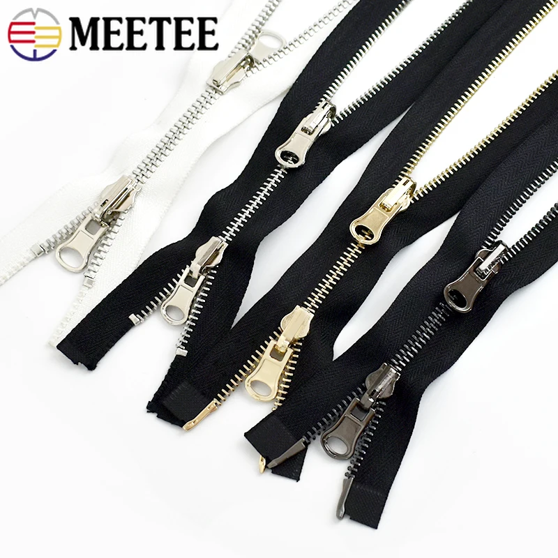 Meetee 1pc 60-120cm 5# 8# Metal Rotary Slider Open-End Zipper Reversible Double Sided Zippers for Jacket Sewing Spin Zip Head