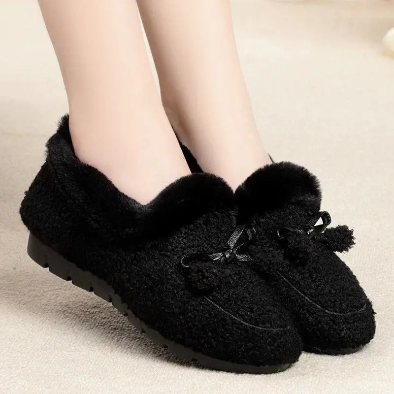 Winter Warm Womens Flat Shoes Indoor Cotton Slippers With Thick Sole Anti-Slip Warm Footwear Soft Bottom Plush Postpartum Shoes