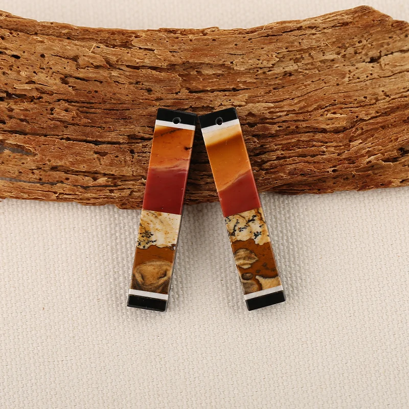B&F Natural picture stone and white jade obsidian Mookite Jasper combination Inlaid earring beads, fashion earrings
