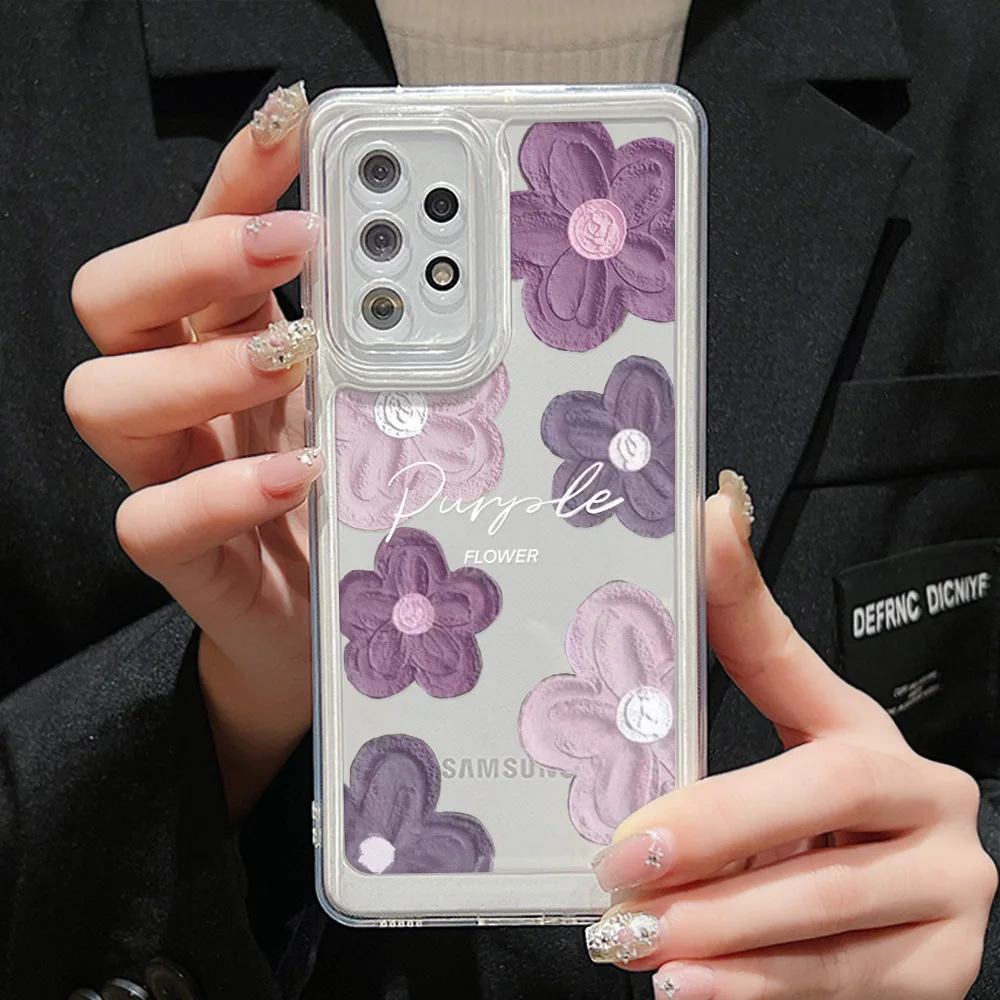 Lila blume klar fall für samsung a54 a53 a52s 5g a33 a32 a23 a22 a14 a13 a12 a05 a34 a35 s23 ultra s22 s21 plus s20 fe abdeckung
