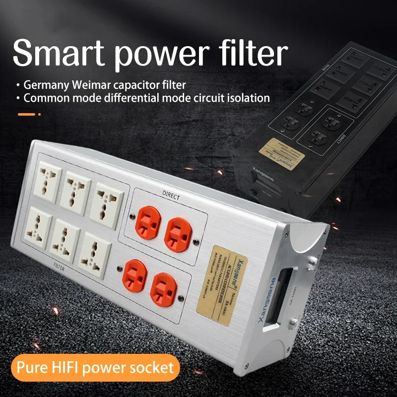 Aluminum Audio Noise AC Power Filter Purifier Voltage Display Universal & US Plug Outlet Power Socket