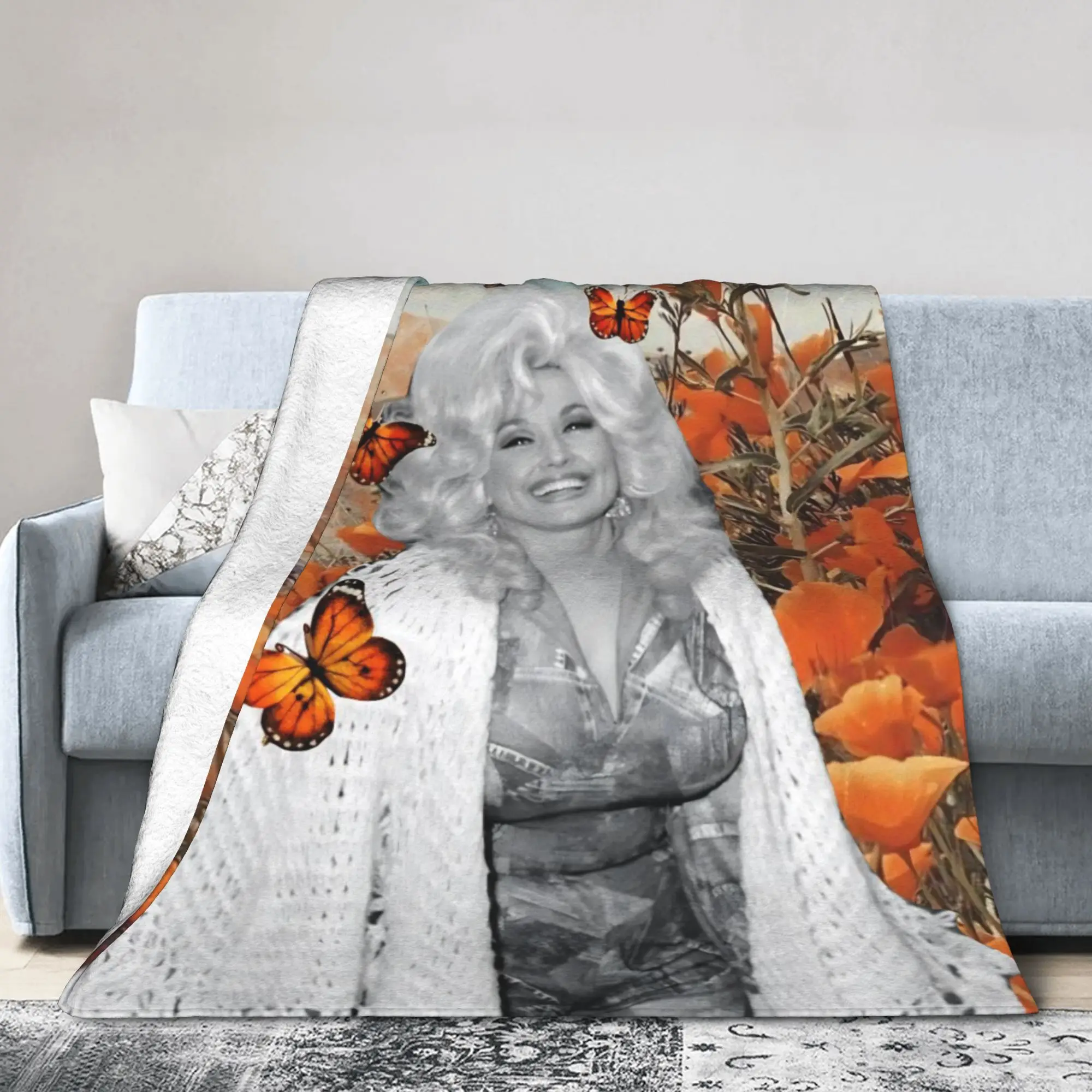 Dollys Singer Partons Portrait Knitted Blanket Tour Live Flannel Bedding Throw Blanket Bed Sofa Printed Travel Multi-function