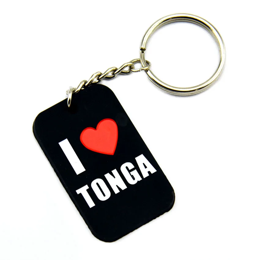 25 Pcs I Love Tonga Silicone Dog Tag Keychain Black