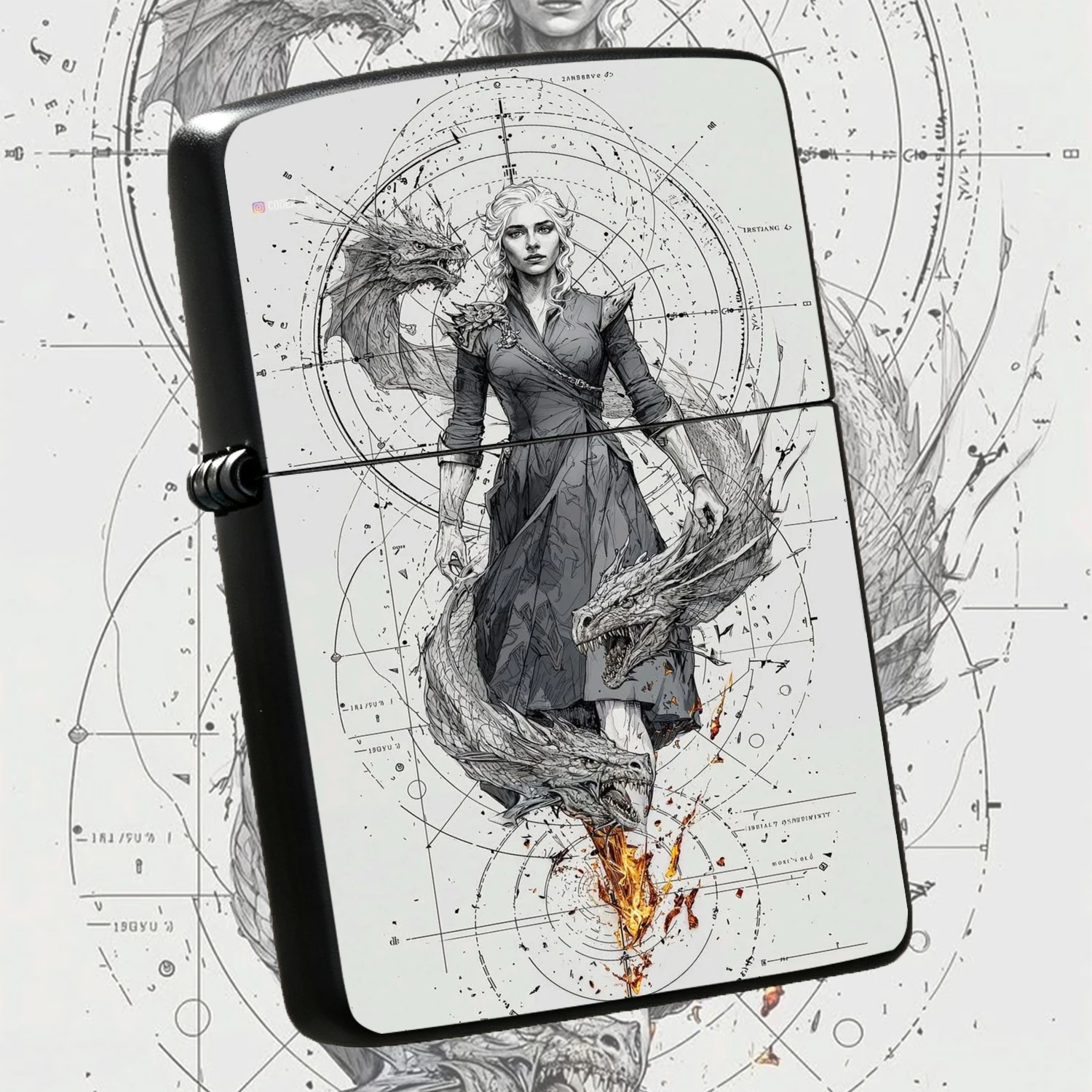 Daenerys Themed Windproof Liner Sketch Style 3 Dragons Collectible Retro Durable  Unique Desktop Ornament Ideal Gift For Men Got Fans Daily Carry Accessory A Fun And Humorous Lighter