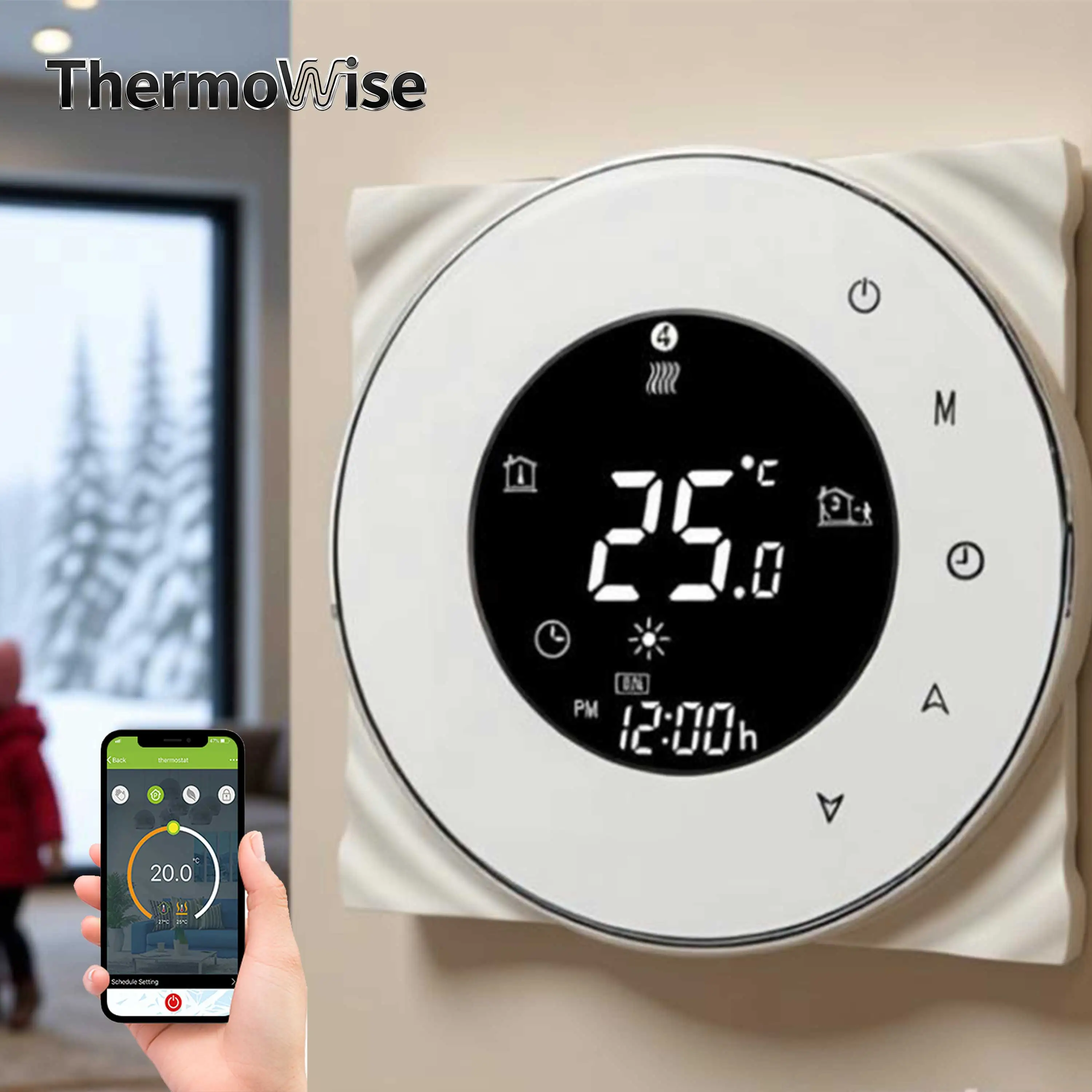 24V 220V Circular Touch Heating Thermostat for WIFI Smart Temperature Adjustment By Valve/Electric Heater ON/OFF Floor Radiator