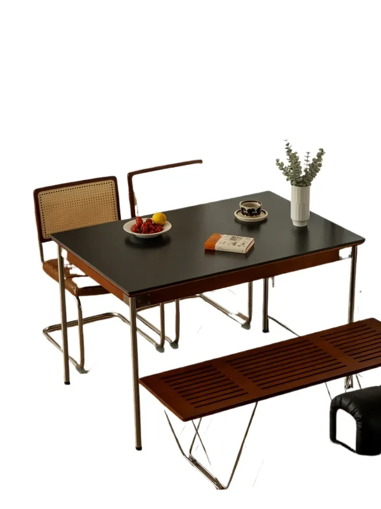 Retractable dining table rock slab medium antique black folding dining table retro style solid wood dining table and chair