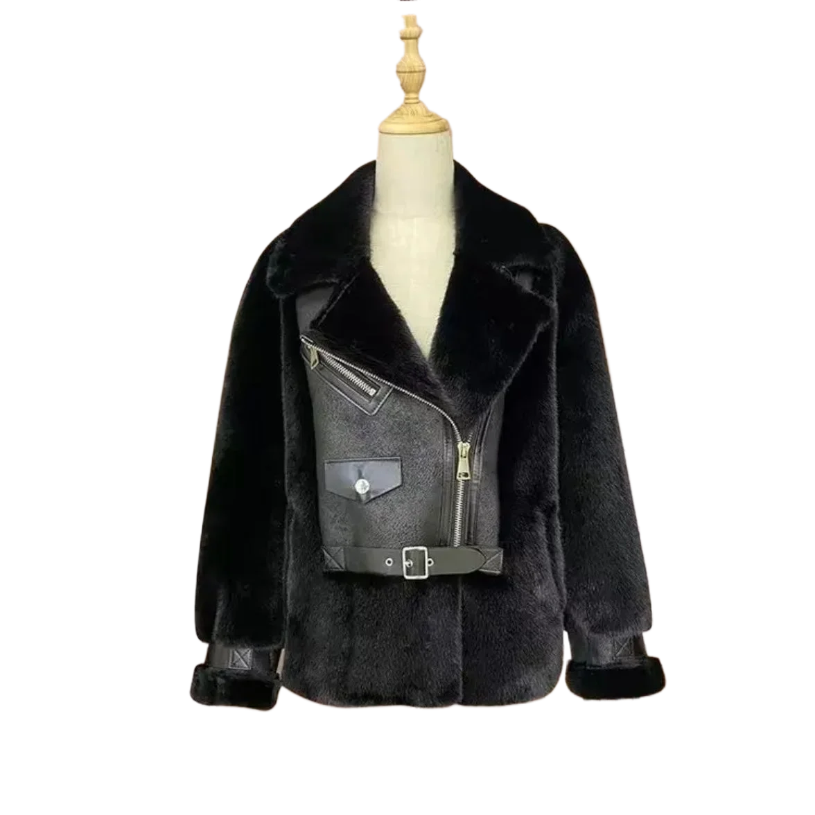 

New Autumn Winter Gold Mink Fur One-piece Parka Motorcycle Jacket Blocking Fashion Leopard Print Mink Fur Coat Outwear