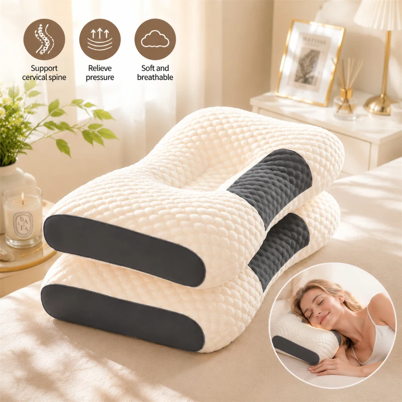 Almohada Ortopédica Cervical, Almohada de Masaje de Fibra de Soja para Dormir, Soporte Cervical para SPA en Casa, Descanso Confortable