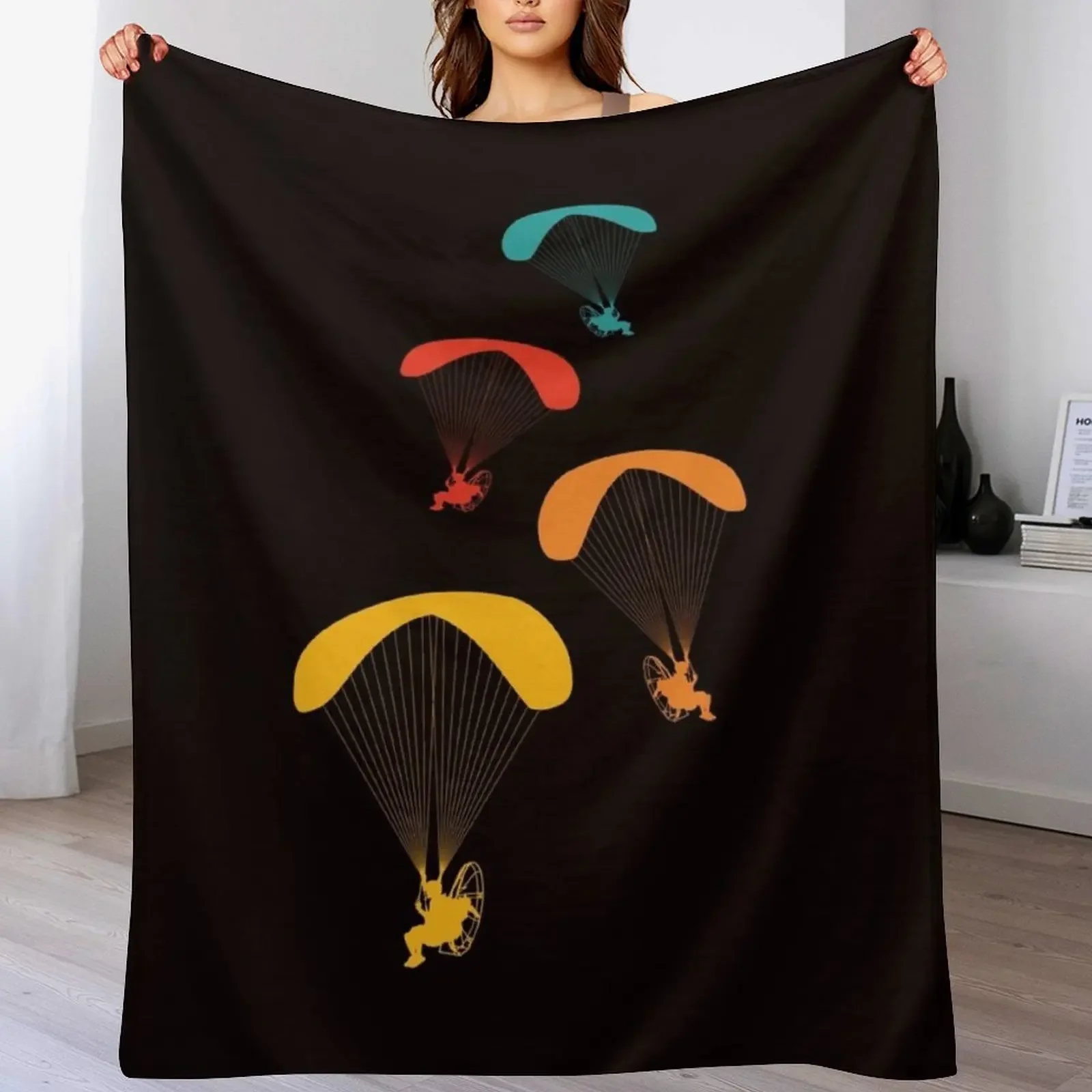 Vintage Paramotor Pilot Retro Paramotoring PPG Hang Gliding Throw Blanket Color Fast Cozy Throw Blanket