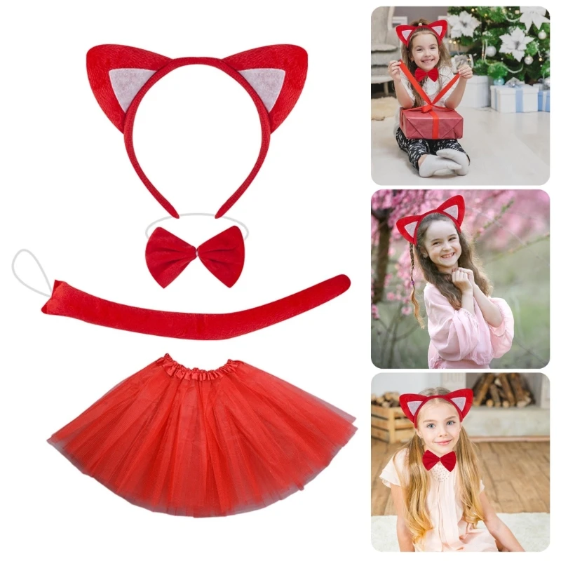 Foxes Costume Accessories Foxes Ear Headband Foxes Tail Bowtie for Children Boy Girl Christmas Halloween Cosplay Party