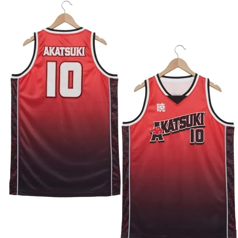 2026 New Naruto Akatsuki Organization #10 Gradient Basketball Vest Red Cloud Anime Style Unisex Sports Casual Sleeveless T-Shirt