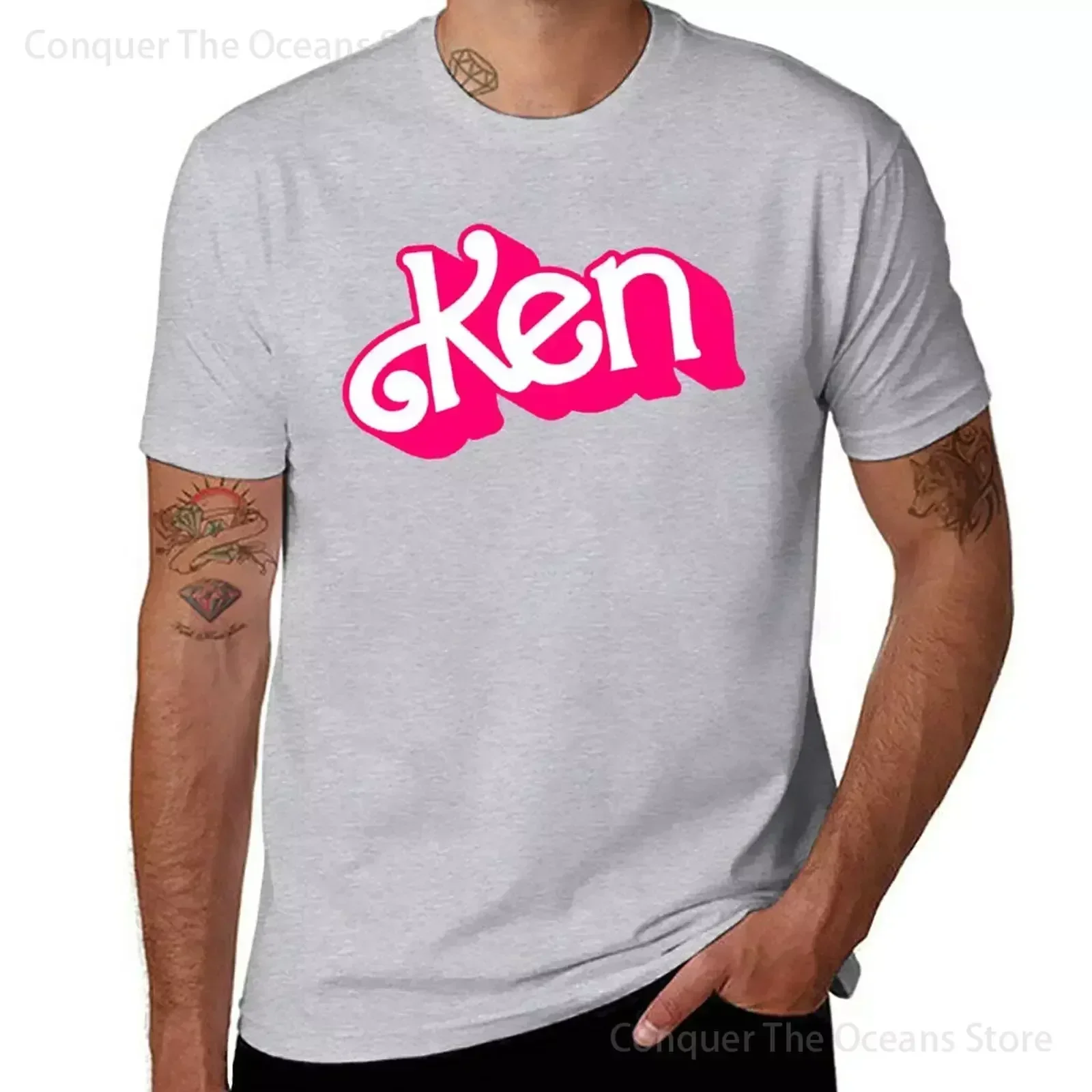 New Summer Men's Cotton Graphic T Shirts Pink Ken Letter Print Tops Male Casual O-Neck Clothing Short Sleeve Streetwear Tees