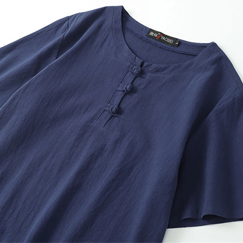 Summer Linen T-shirts Men Plus Size 9XL Short Sleeve Tshirt Solid Color Tops Tees Fashion Casual Shirts Male