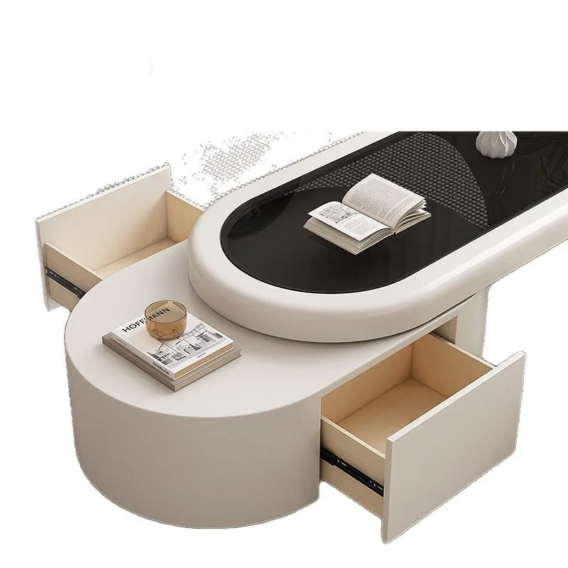 

Cream wind coffee table living room household small apartment tempered glass simple creative 2025 new model