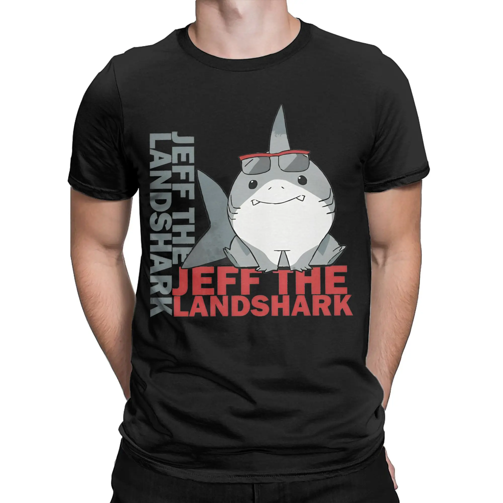 Retro Cute Jeffs the landshark T Shirt Men's Round Neck Short Sleeve Top Tee  Cotton Summer Tops