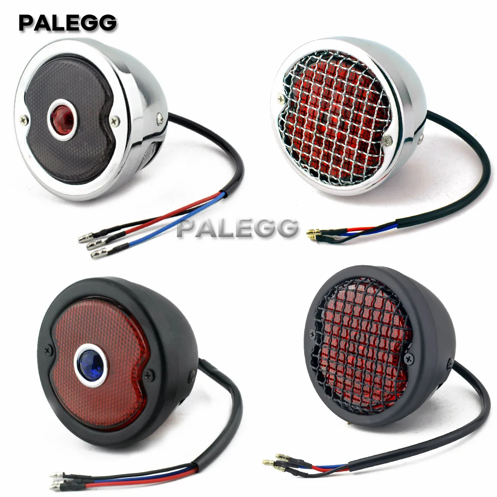 Motorcycle Vintage Old School Tail Brake Light License Plate Light Round Rear Lamp for Harley Chopper Bobber Cafe Racer Scramble