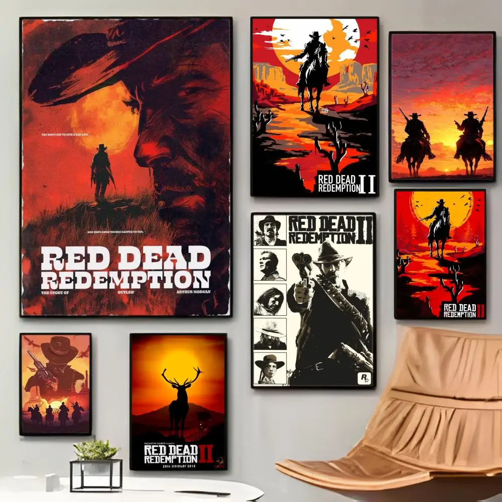 Póster de Anime de Red Dead Redemption 2, Póster Adhesivo Impermeable para Decoración de Pared de Cafetería, Bar, Habitación, Regalo