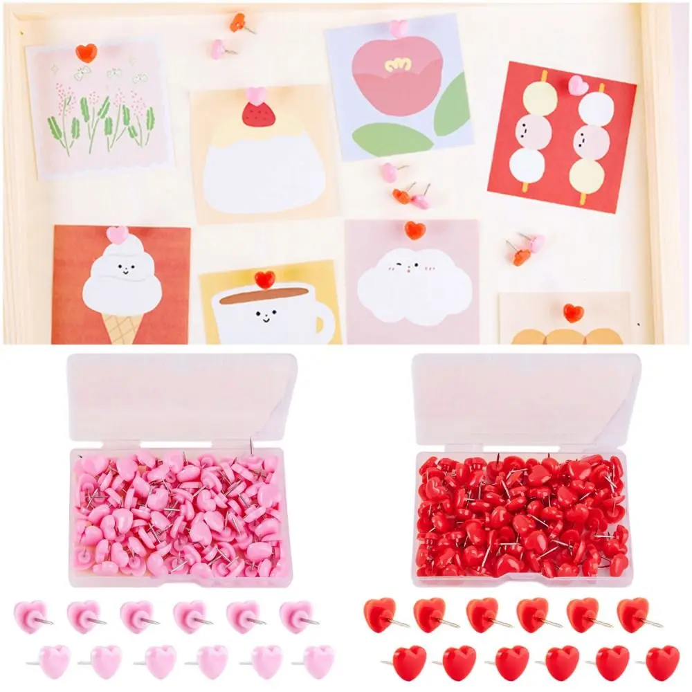 100PCS Reusable Pink Red Thumbtack Photo Pins Love Heart Push Pin Fixed Thumb Tacks Bulletin Boards