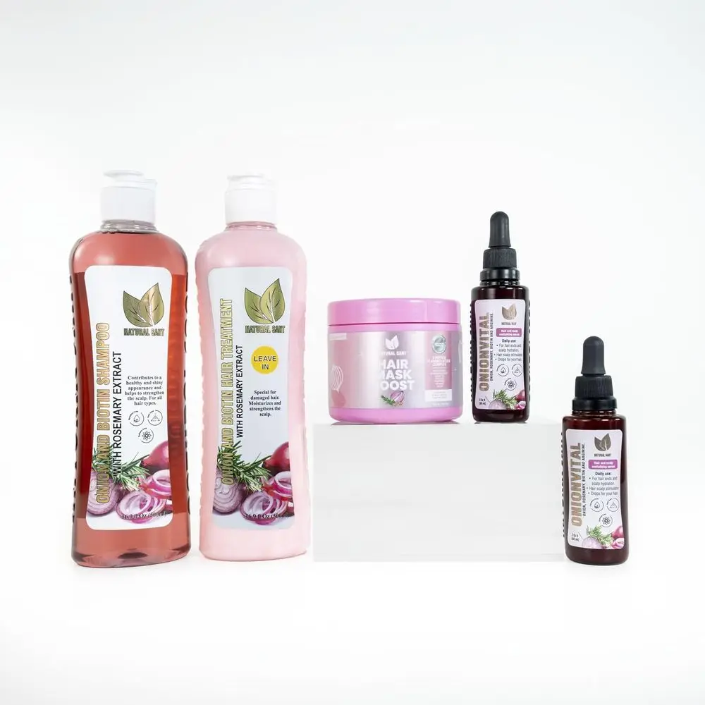 

Onion, Rosemary & Biotin Hair Growth Repair Set with Shampoo, Conditioner, Deep Mask, and Serum for Fuller Hair