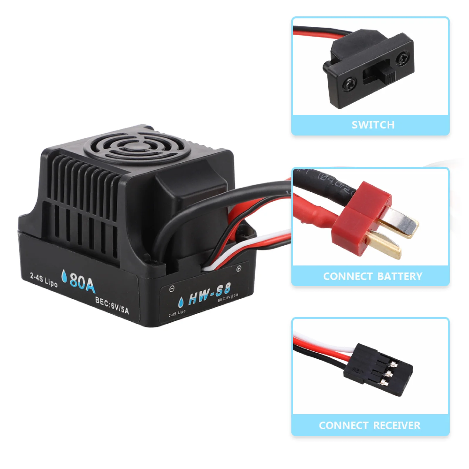 

1Pc RC 80A Brushless Waterproof ESC Electronic Speed Controller For 1/8 RC Car Accessories Replacement Parts
