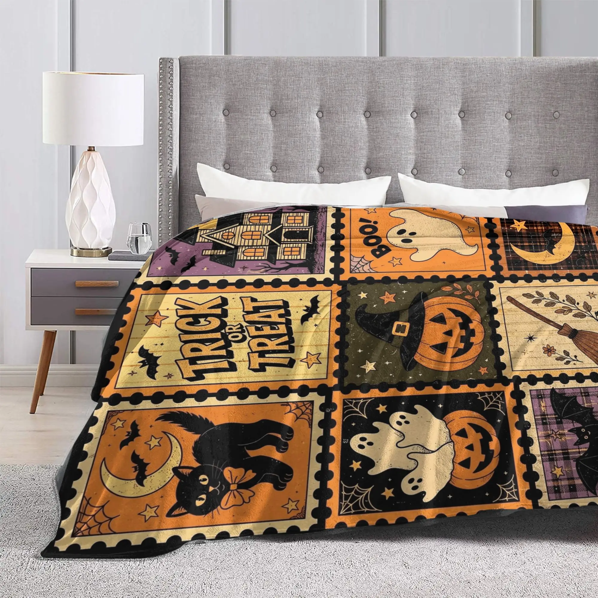 Vintage Collage Halloween Super Soft Blanket Adult Plush Throw Blanket Pattern Living Room Flannel Bedspread Sofa Bed Cover