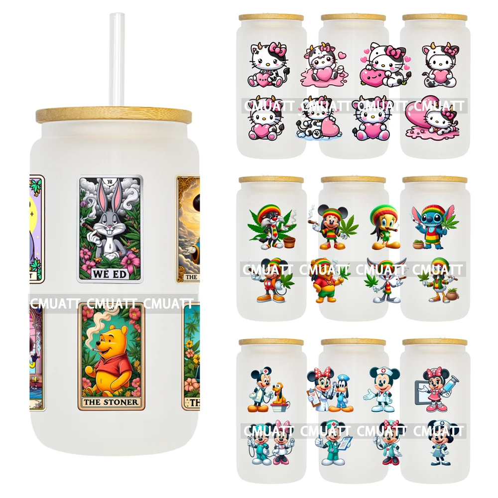 

Mexican Cute Cartoon Card 16OZ UV DTF Cup Wrap Transfer Sticker Custom Label DIY Durable Waterproof Logo For Libbey Glass Can