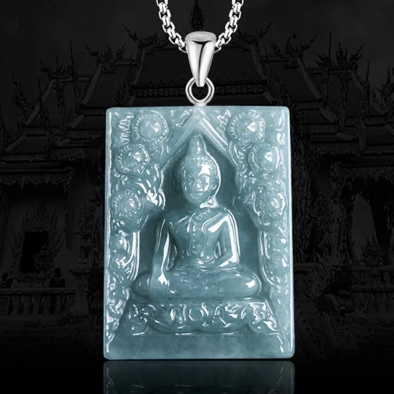 

Real Natural Grade A Jade Jadeite Men Women Lucky Pattern Buddha Oblong Pendant