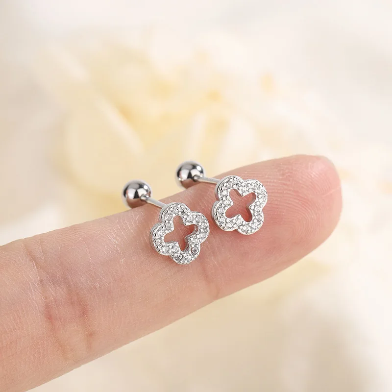 Fashion 925 Silver Needles Silver Flower Earrings Shiny Zircon Hollow Out Earrings Sweet Cute Simple Jewelry Party Birthday Gift