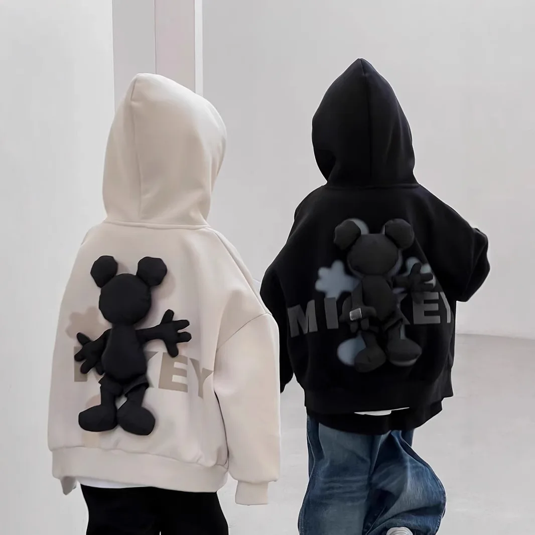 

Disney Mickey 3D Hoodie - Fall Kids' Pullover with Plush Doll Hood, Korean Style Zip Jacket for Boys & Girls