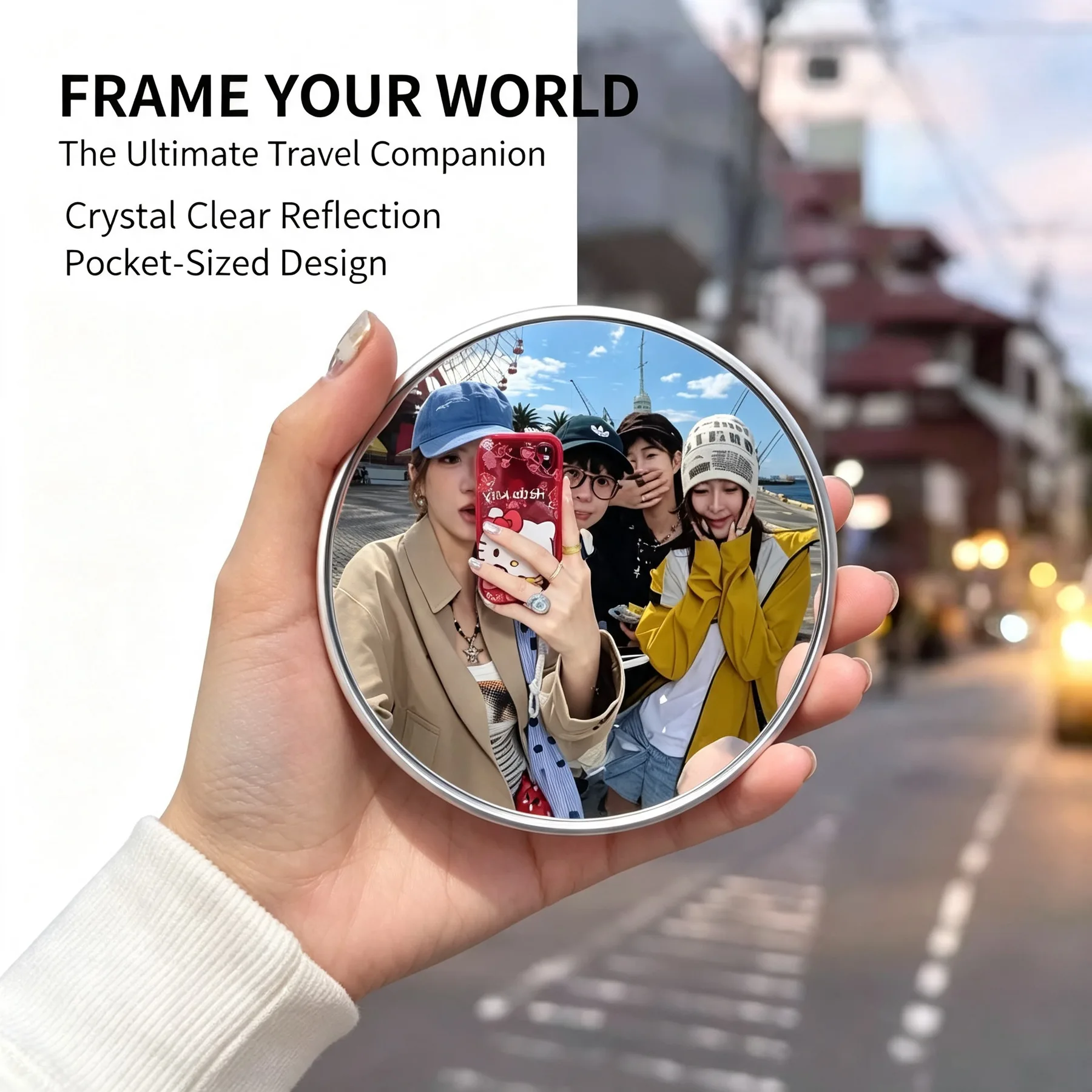 Photography Convex Mirror Selfie Concave-Convex Mirror Travel Footprint Record Reflective Wide-Angle Small Round Mirror Funny