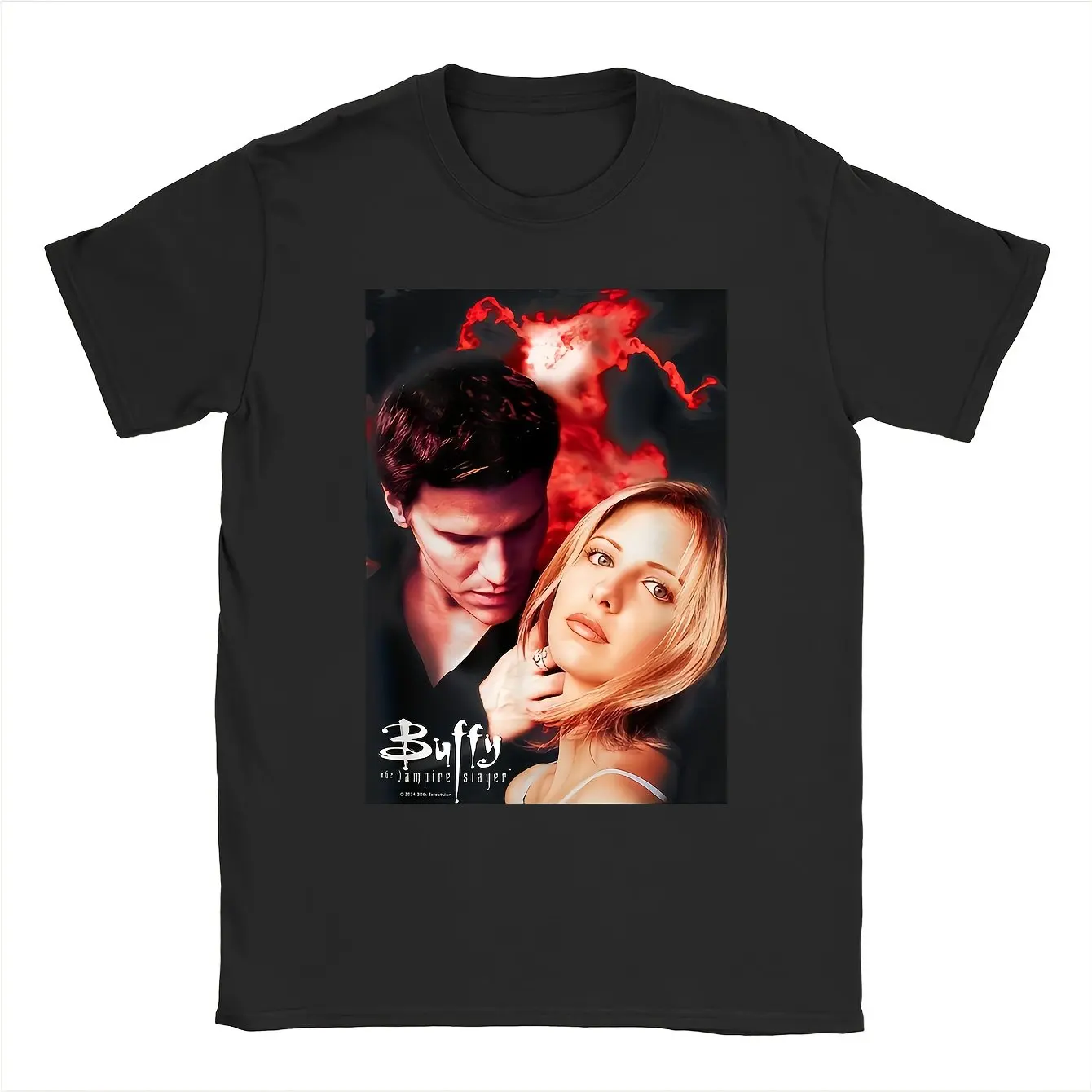 

Футболка с тематикой сериала «Охотница на вампиров Бэффи» с изображением культовых персонажей Бэффи и Энджела для мужчин и женщин