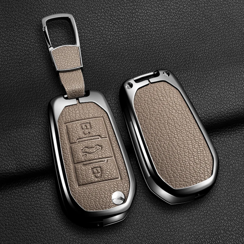 

Zinc alloy leather car remote key case protective cover suitable for Peugeot 208 2008 301 308 508 5008 RCZ car key