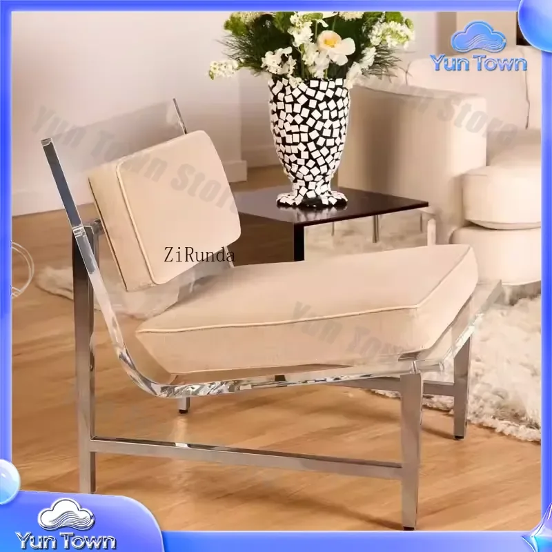 Linen Transparent Sofa Chair for Acrylic Single Leisure Recliner for Living Room Bedroom Modern Minimalist Accent Chair for