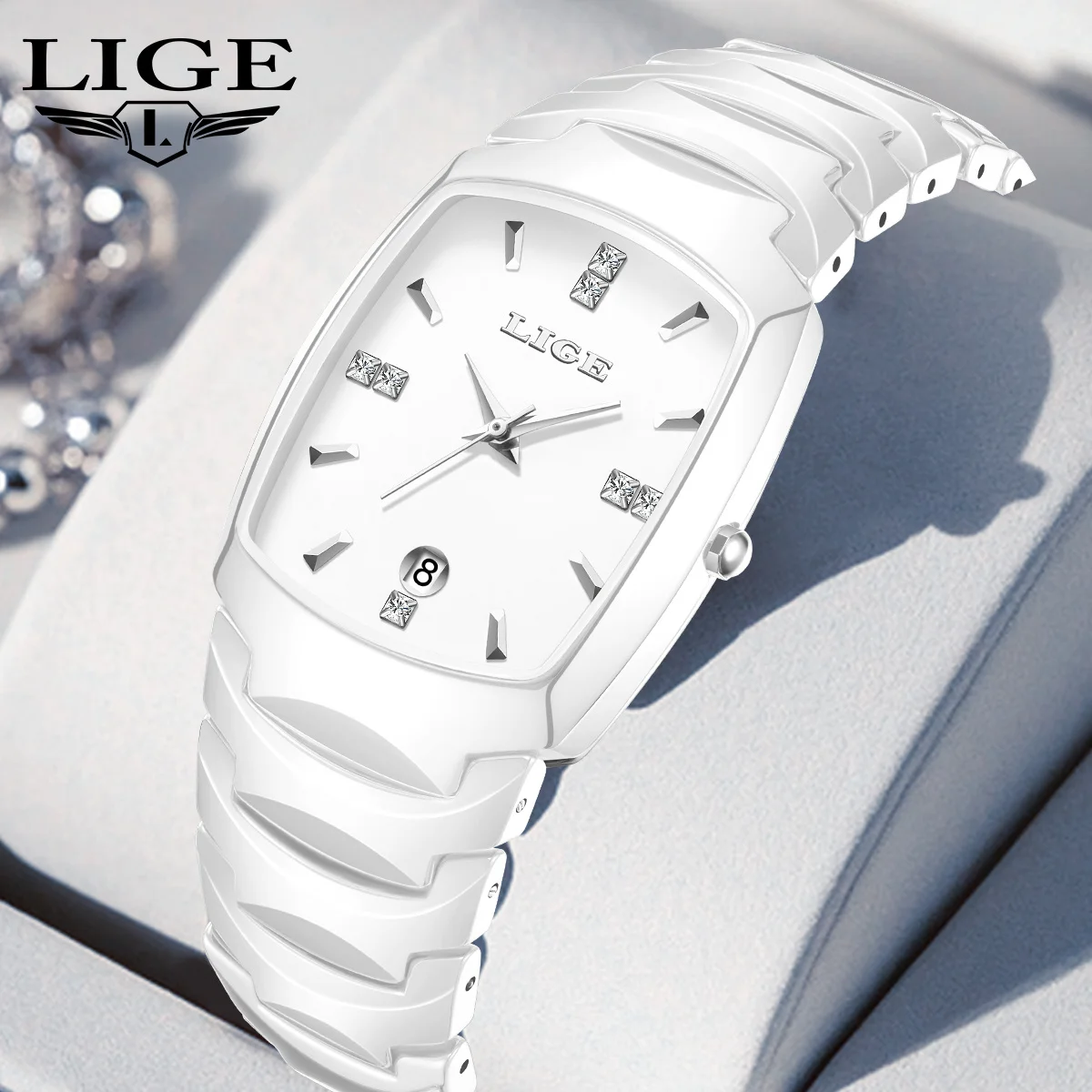 

LIGE New Fashion Women Watch Elegant Ceramic Strap Calendar Quartz Wristwatch 30M Waterproof Business Luxury Gift Ladies Watches