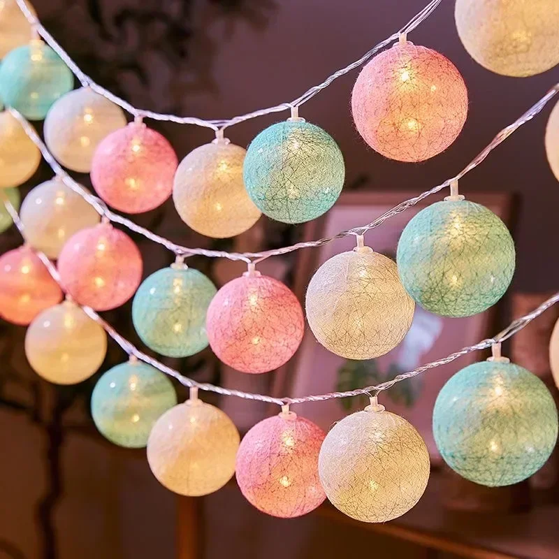 20LED Cotton Ball String Lights Outdoor Christmas Garland Fairy Light String Ball Wedding Xmas Party Bedroom Home Decoration