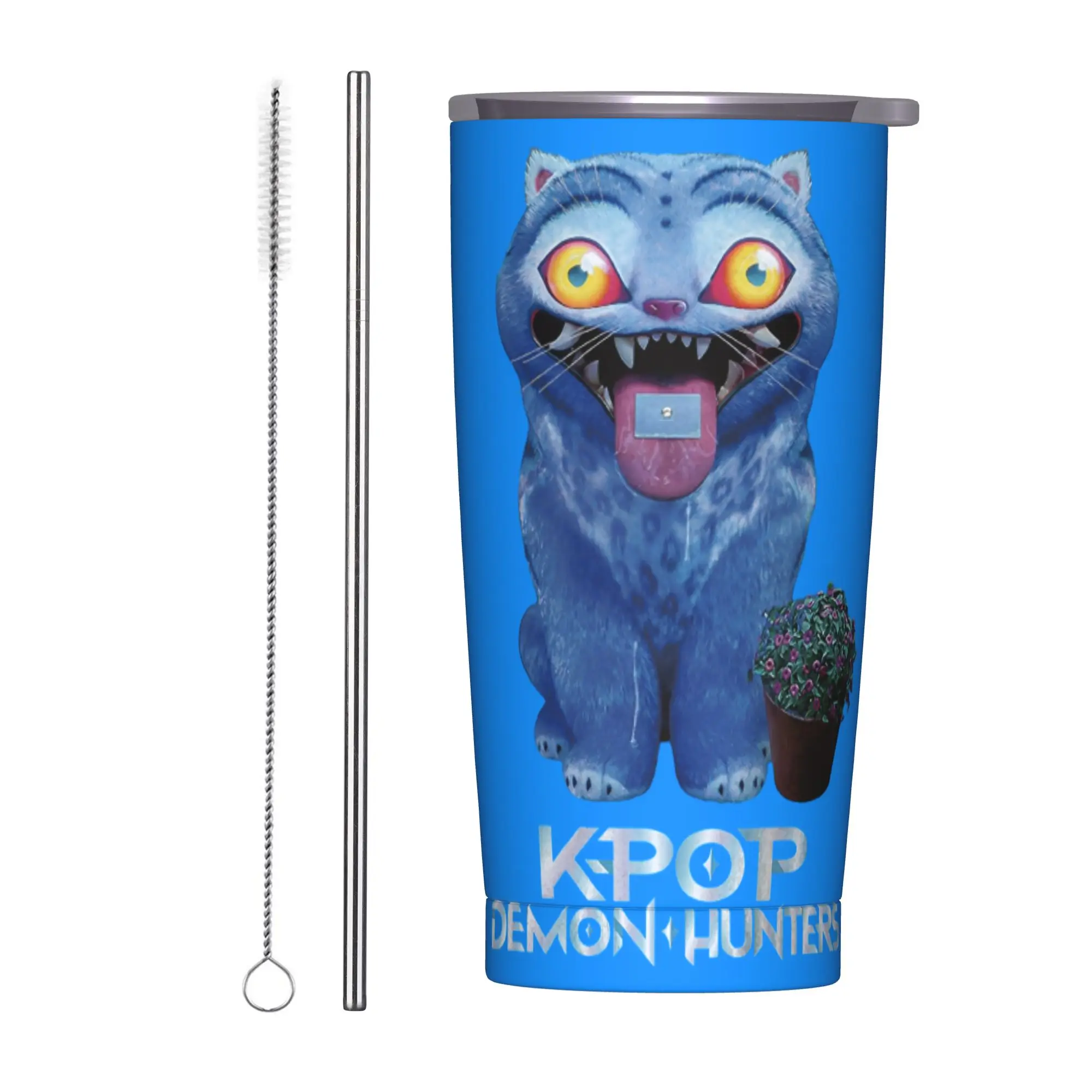 

Стакан Derpy Blue Tiger с вакуумной изоляцией KPop Demon Hunters, термочашка из нержавеющей стали, автомобильная кружка, бутылка для воды, 20 унций