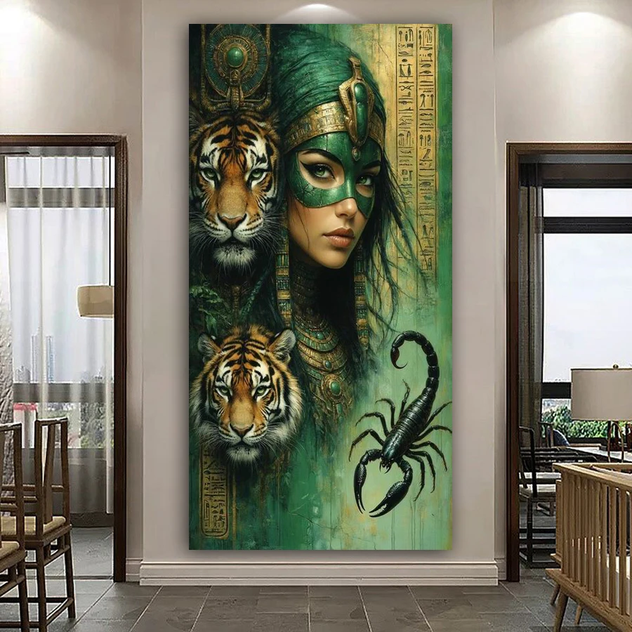 Diy Diamond Art For Adults Painting Kit Large Size Egyptian Queen Tiger Scorpion Full Drill Mask Woman Mosaic Embroidery Picture view 2