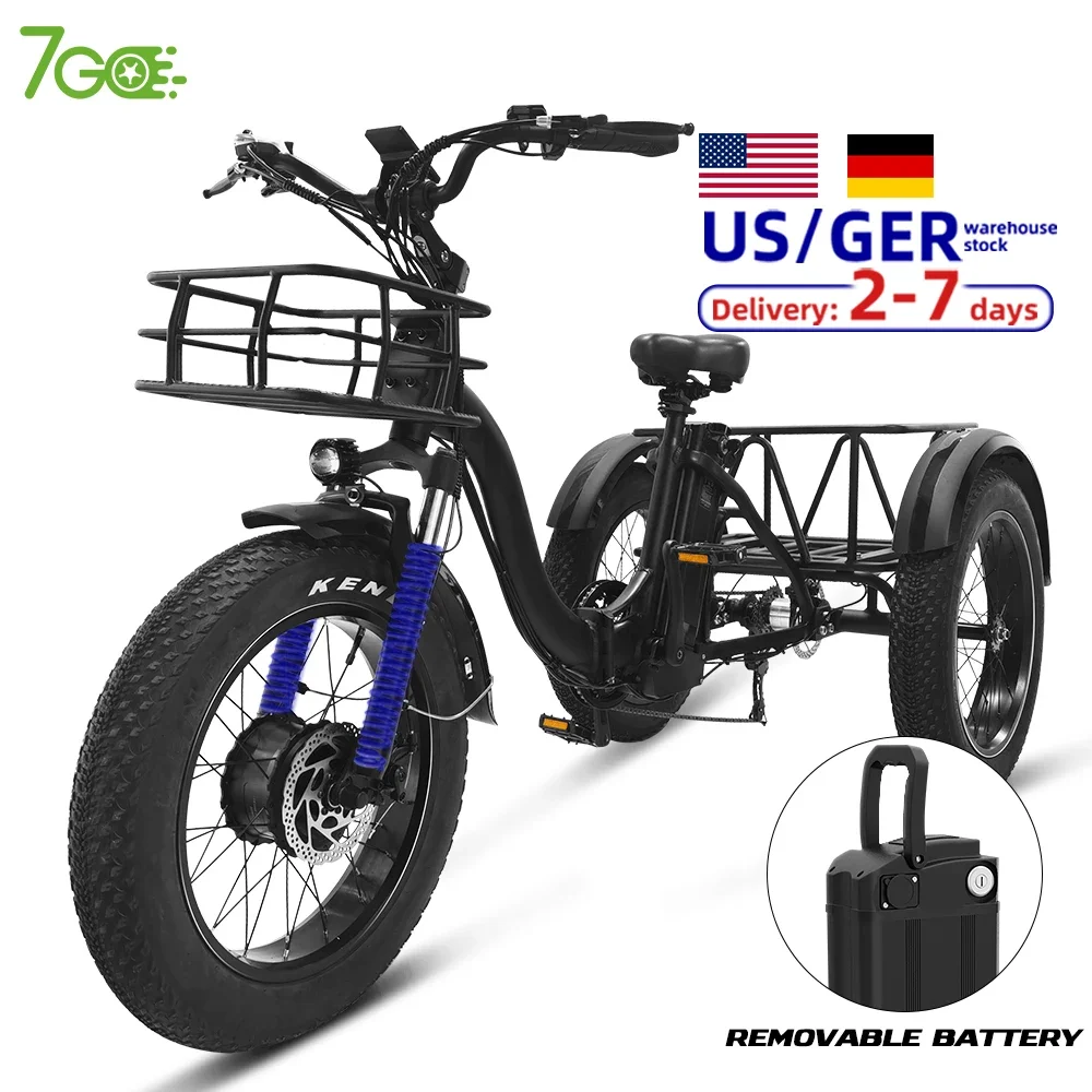 20 Inch Electric Trike Adults 750W Motor Fat Tire 3 Wheel Tricycle Bike Electro Three Wheels Adult Cargo Electric Bike