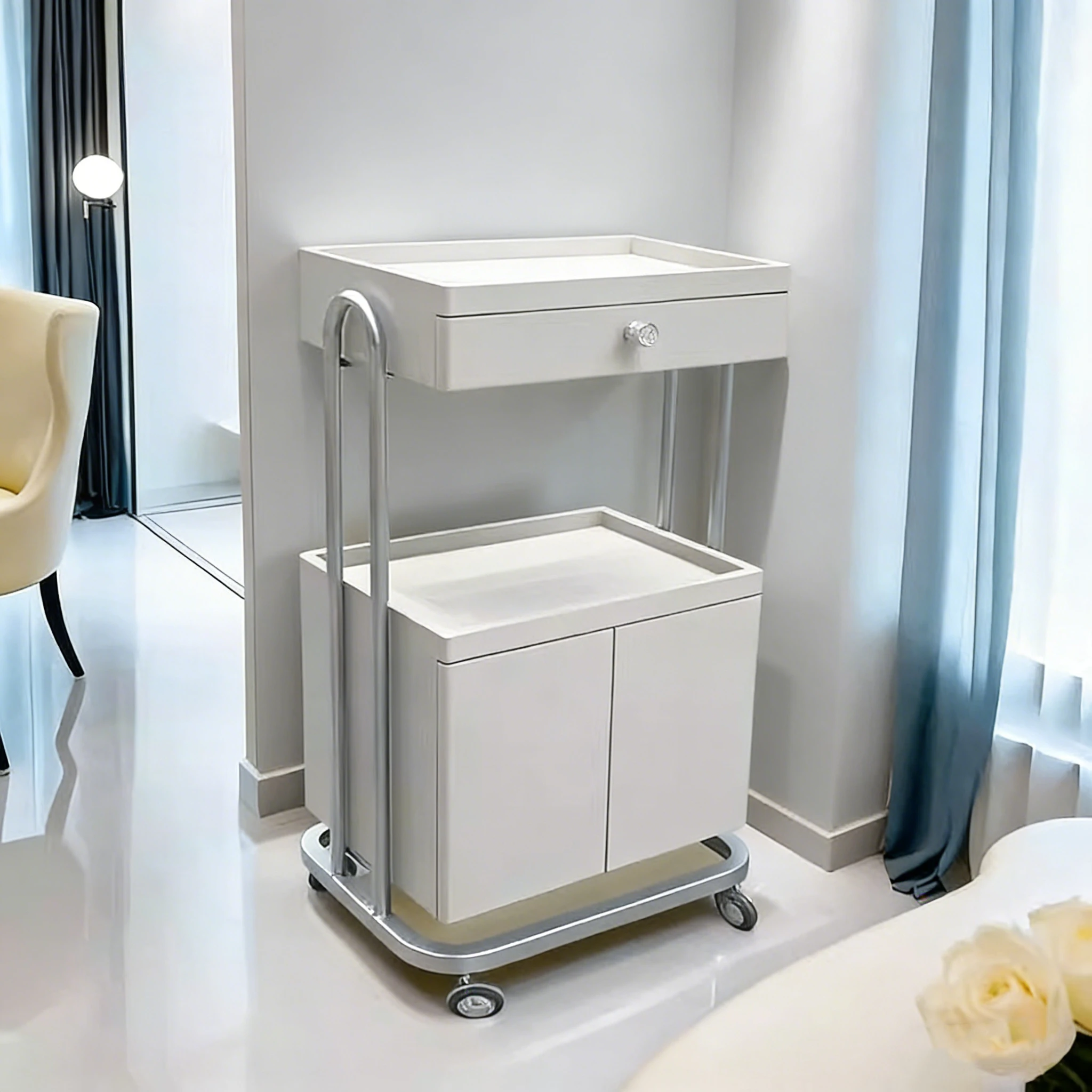 Modern Stainless Steel Salon Cart Hairdressing Equipment Storage Beauty Tool Cart Silver