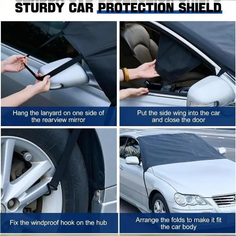Car Windshield Snow Cover Thick Waterproof Fabric with Side Mirror Covers Tool Free Installation Winter Car Accessory for Drive