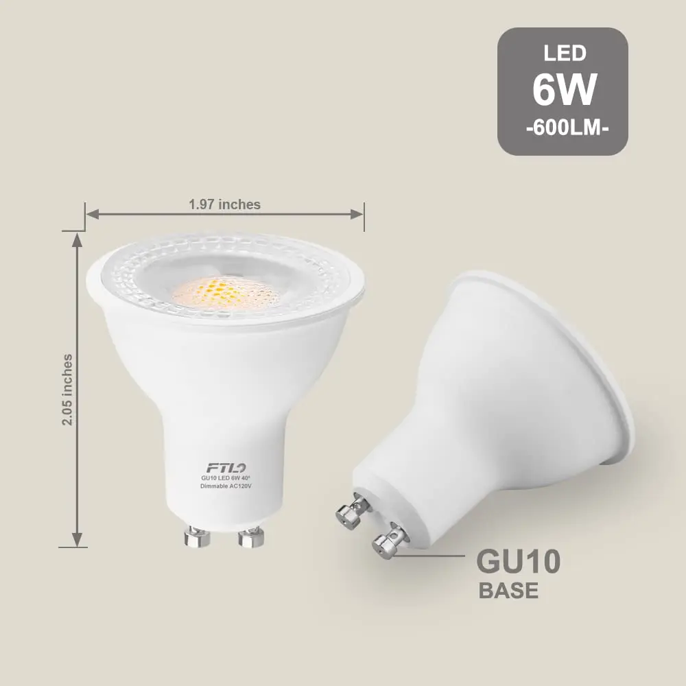 GU10 LED Bulbs Dimmable 3000K/5000K Warm White/Daylight 6W 600LM, 50W Halogen Replacement, 40 Degree Spot Light Bulbs 6-Pack