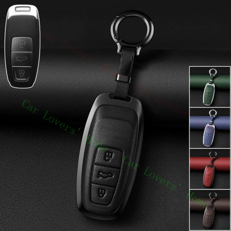 

A++Zinc Alloy Leather Car Key Case Cover Bag For Audi A7 A8 A8L A6L C8 Q8 E-tron
